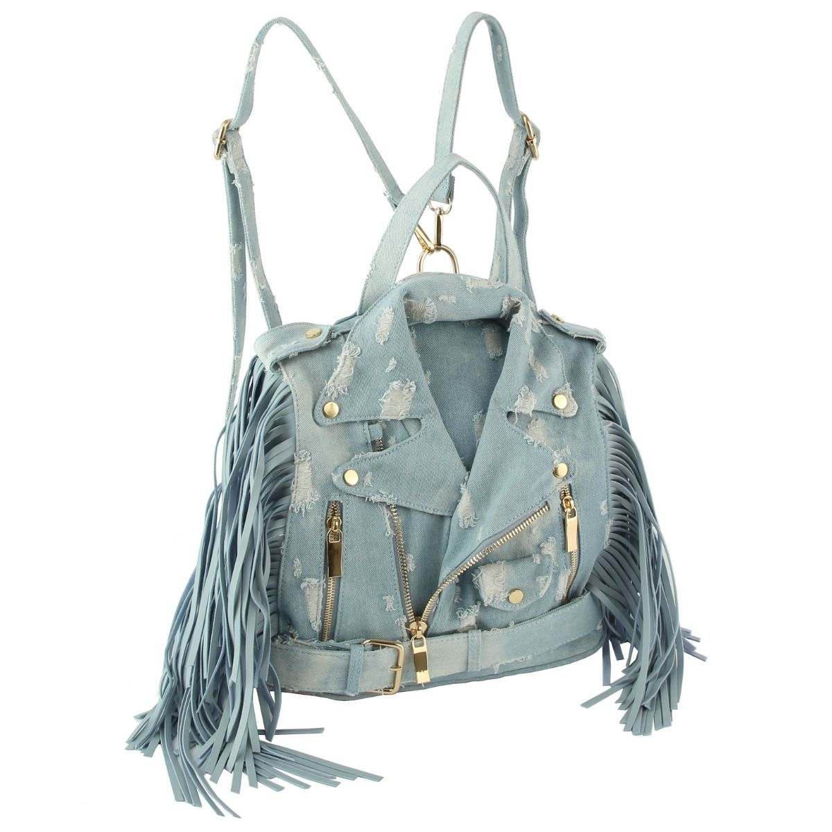 Moto Backpack Light Distressed Denim Handbag