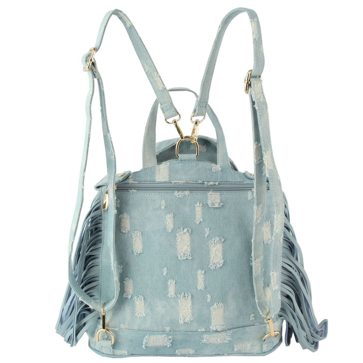 Moto Backpack Light Distressed Denim Handbag