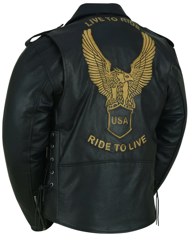 Rear Angle Live To Ride - Ride To Live Classic Black Motorcycle Jacket