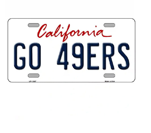 California License plate with 'California GO 49ERS' text on a white background