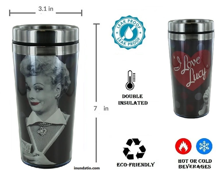 I Love Lucy Black Travel Mug  Hot or Cold Beverages