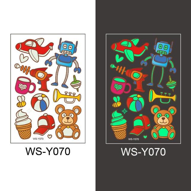 Luminous Tattoo Stickers Temporary Animal Tattoos Glow Paste on Face Arm Leg Fluorescent Waterproof Fake Tattoo For Kids Girls