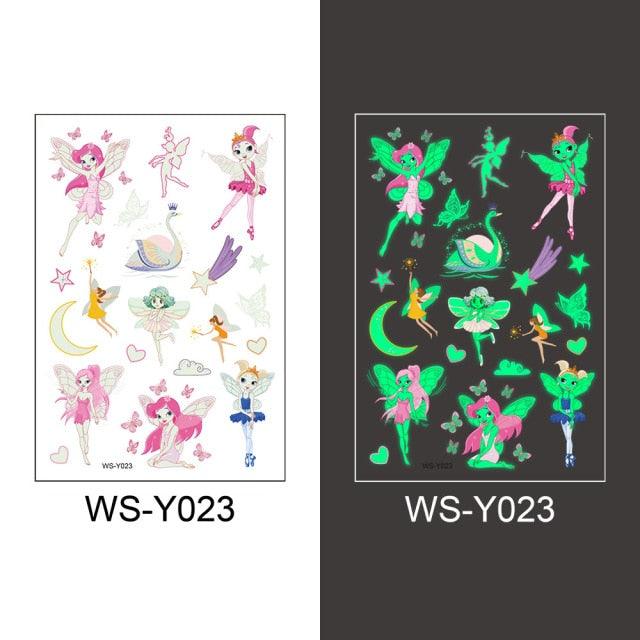 Luminous Tattoo Stickers Temporary Animal Tattoos Glow Paste on Face Arm Leg Fluorescent Waterproof Fake Tattoo For Kids Girls