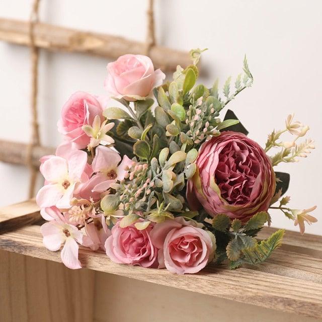 Luxury Fake Flowers Artificial Silk Roses High Quality Big Bouquet For Office Parties Bridal and Wedding Decoration Artificial Rose Flowers Bouquet Silk Flowers Rose for Home Bridal Wedding Party Festival Decor