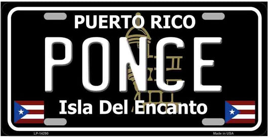 Ponce Puerto Rico Black Background Metal License Plate Style Sign