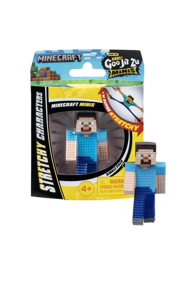 Minecraft character stretchy toy with packaging on a white background