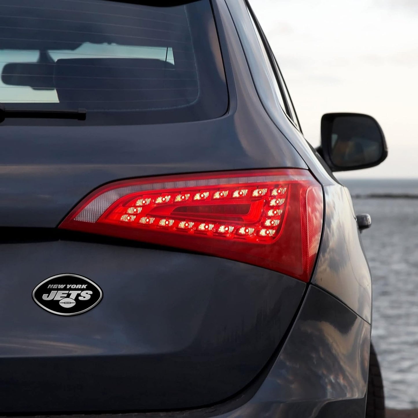 New York Jets Auto Emblem, Silver Chrome Color, Raised Molded Plastic, 3.5 Inch, Adhesive Tape Backing