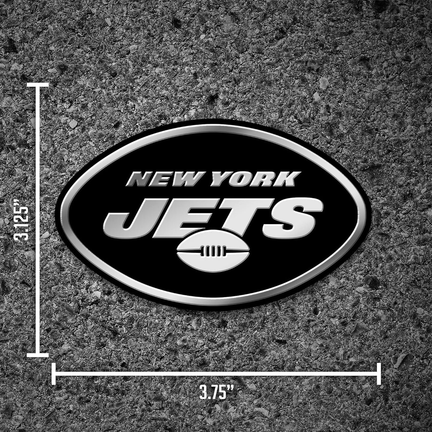 New York Jets Auto Emblem, Silver Chrome Color, Raised Molded Plastic, 3.5 Inch, Adhesive Tape Backing