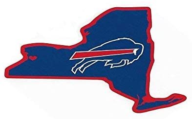 Map of New York state with a Buffalo Bills logo on a white background