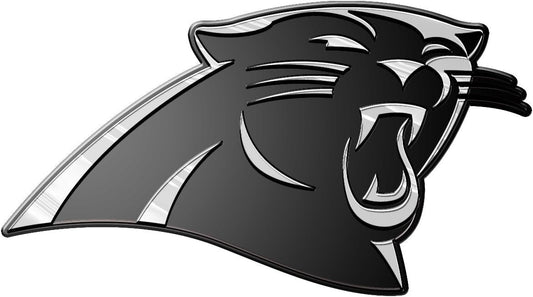 Carolina panther logo with a metallic sheen on a white background