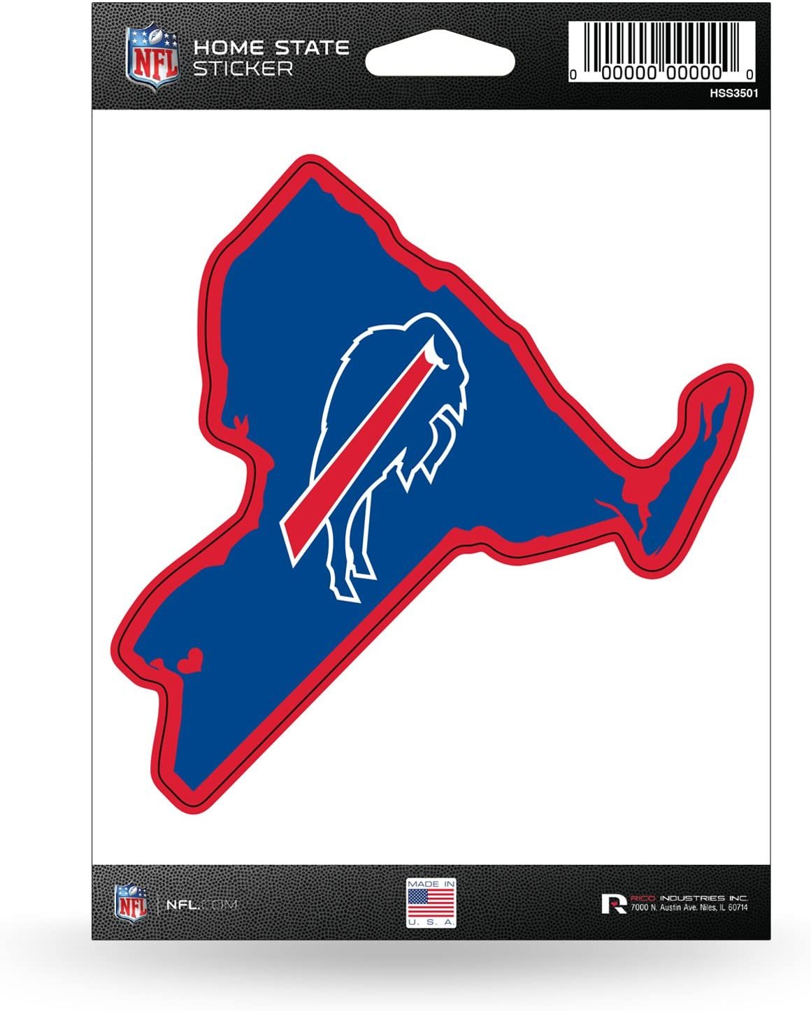NY state sticker with Buffalo Bills logo and state outline design on a white background
