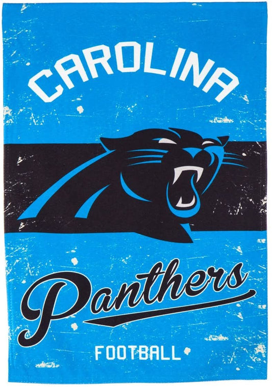 Carolina Panthers logo with blue and black colors on a textured background