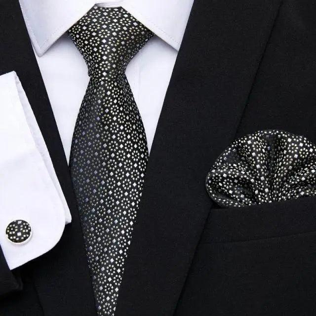 Men Elegant Red Silk Tie Classic Necktie Cufflinks Set Business Necktie With Handkerchief Perfect Match With Wedding Suit