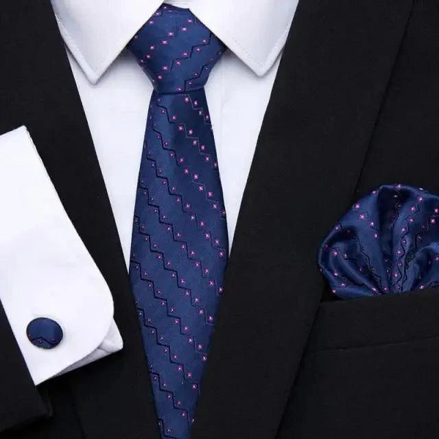 Men Elegant Red Silk Tie Classic Necktie Cufflinks Set Business Necktie With Handkerchief Perfect Match With Wedding Suit