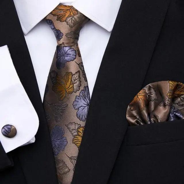 Men Elegant Red Silk Tie Classic Necktie Cufflinks Set Business Necktie With Handkerchief Perfect Match With Wedding Suit