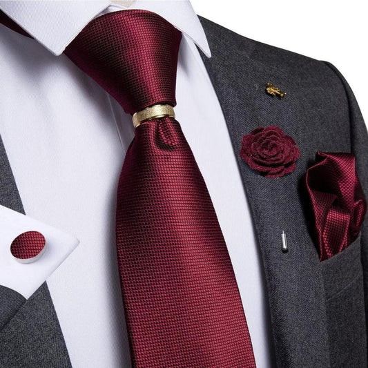 Men Luxury Red Silk Necktie Matching Cufflinks Set For Men Bridegroom Wedding Business Necktie Elegant Design Ideal Gift For Men