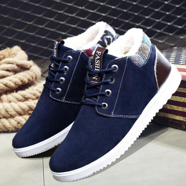 Men's Cotton Snow Boots Winter Plus Velvet Warm Casual Hiking Boots Breathable Slip Resistant Trial Hiking Shoes Mountain Biking Outdoor Work Shoes
