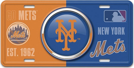 NY Mets Bulls Eye Metal License Plate