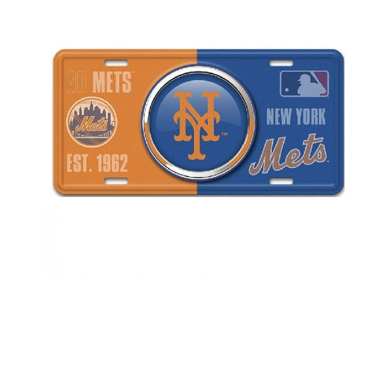 New York Mets license plate with orange and blue design featuring team logo and name.