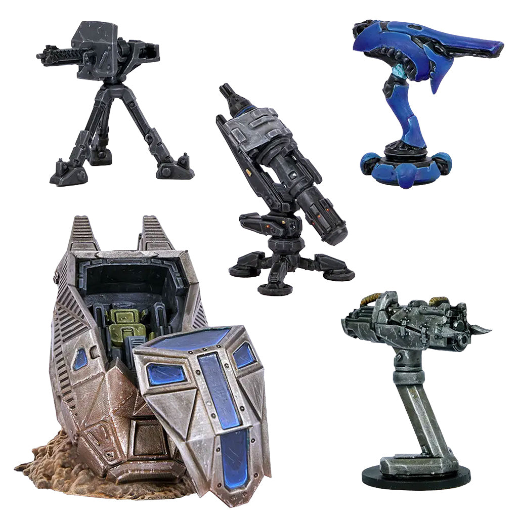 Collection of robot figurines on a white background