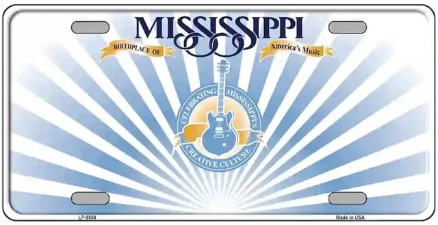 Mississippi Birthplace Of America's Music State Background Metal License Plate