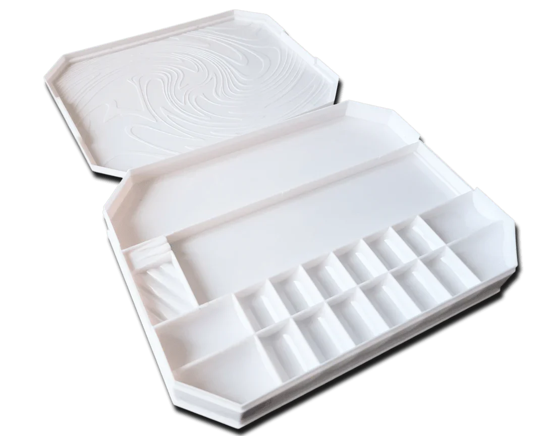 White box with compartments on a white background