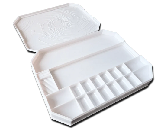 White box with compartments on a white background