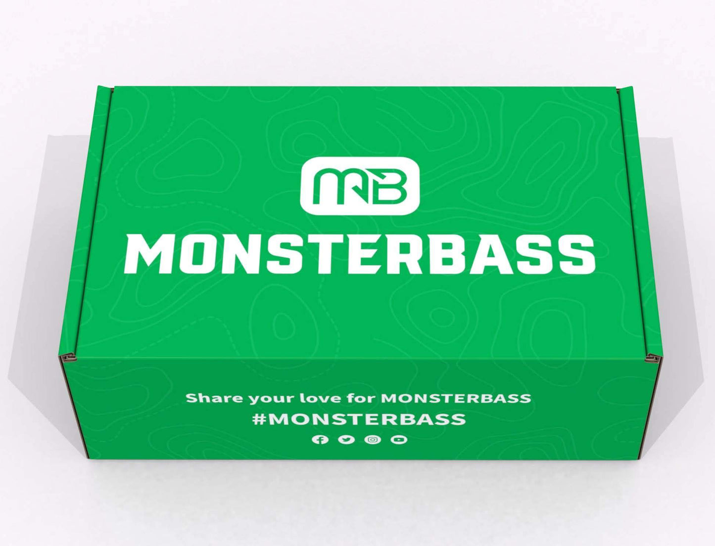Starter Fishing Kit for Kids. Green box with 'Monsterbass' branding on a white background
