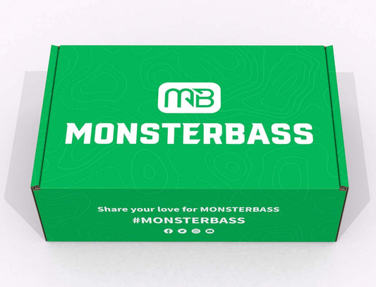 Starter Fishing Kit for Kids. Green box with 'Monsterbass' branding on a white background