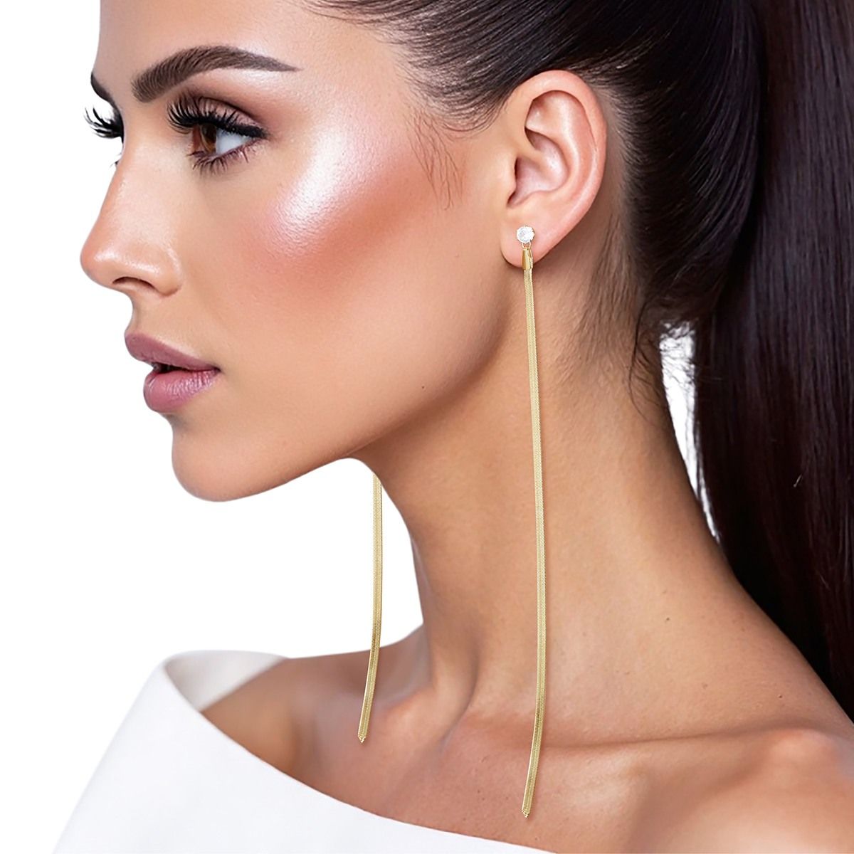 Shoulder Duster Gold Herringbone Chain Earrings