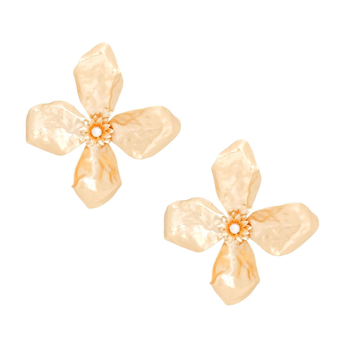 Studs Large Matte Gold Sculptured Flower Earrings
