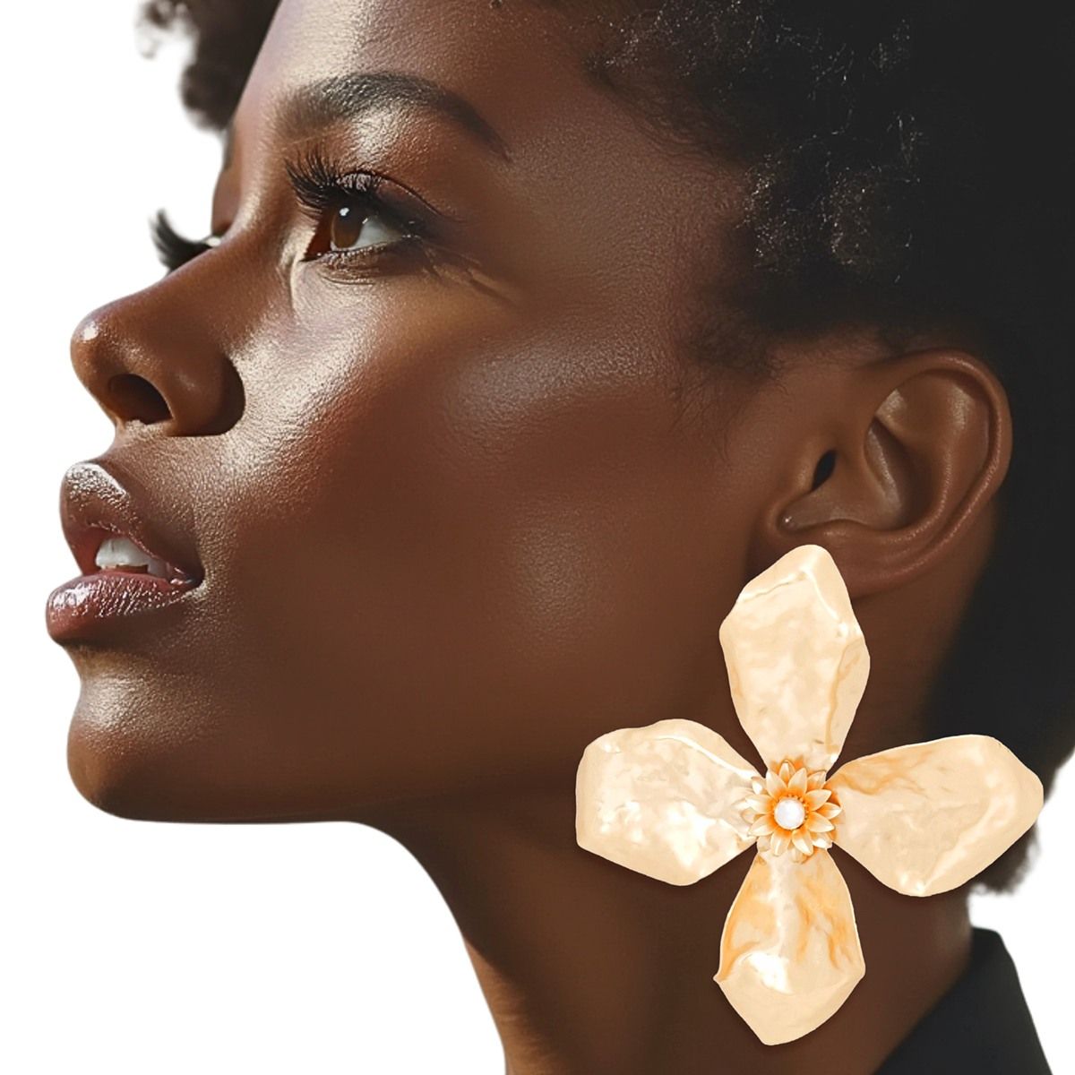 Studs Large Matte Gold Sculptured Flower Earrings