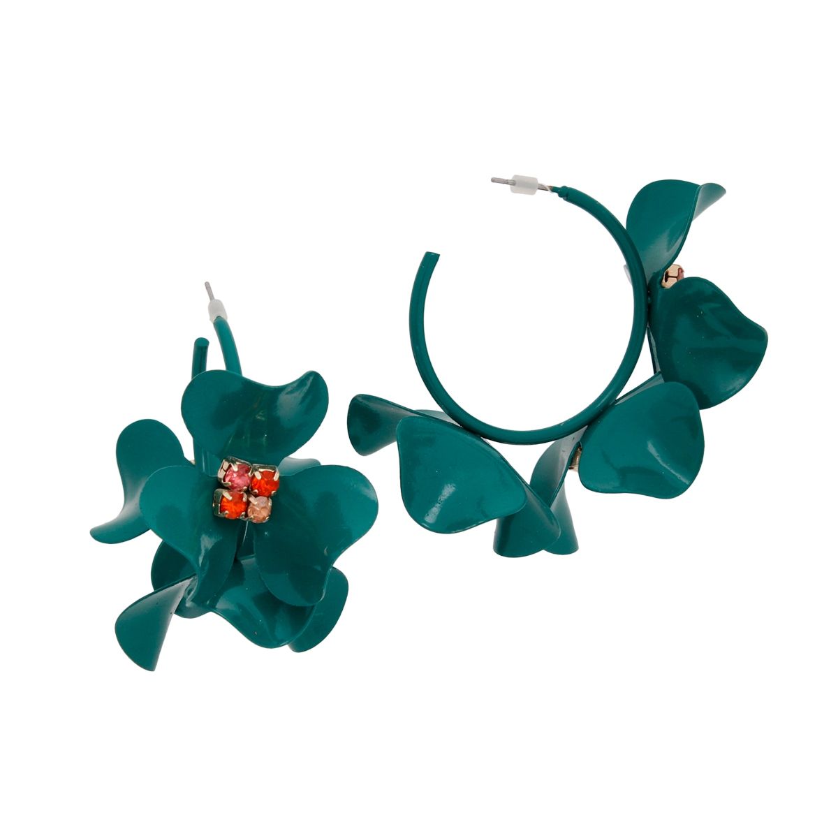 Hoops Green 3D Flower Tropical Elegance Earrings
