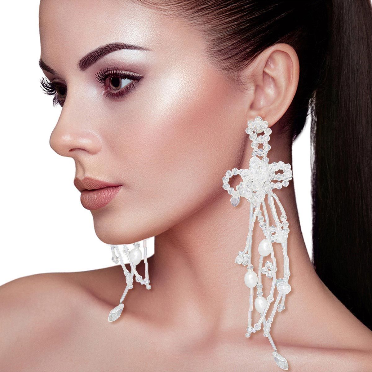 Tassel Clear Bead Long Earrings for Women