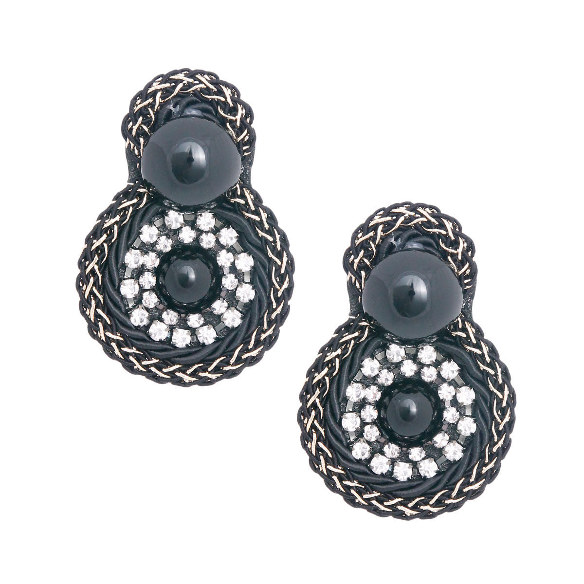 Black Braided Round Stud Earrings