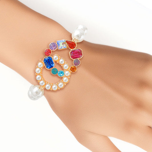 Multi Crystal Infinity Pearl Bracelet