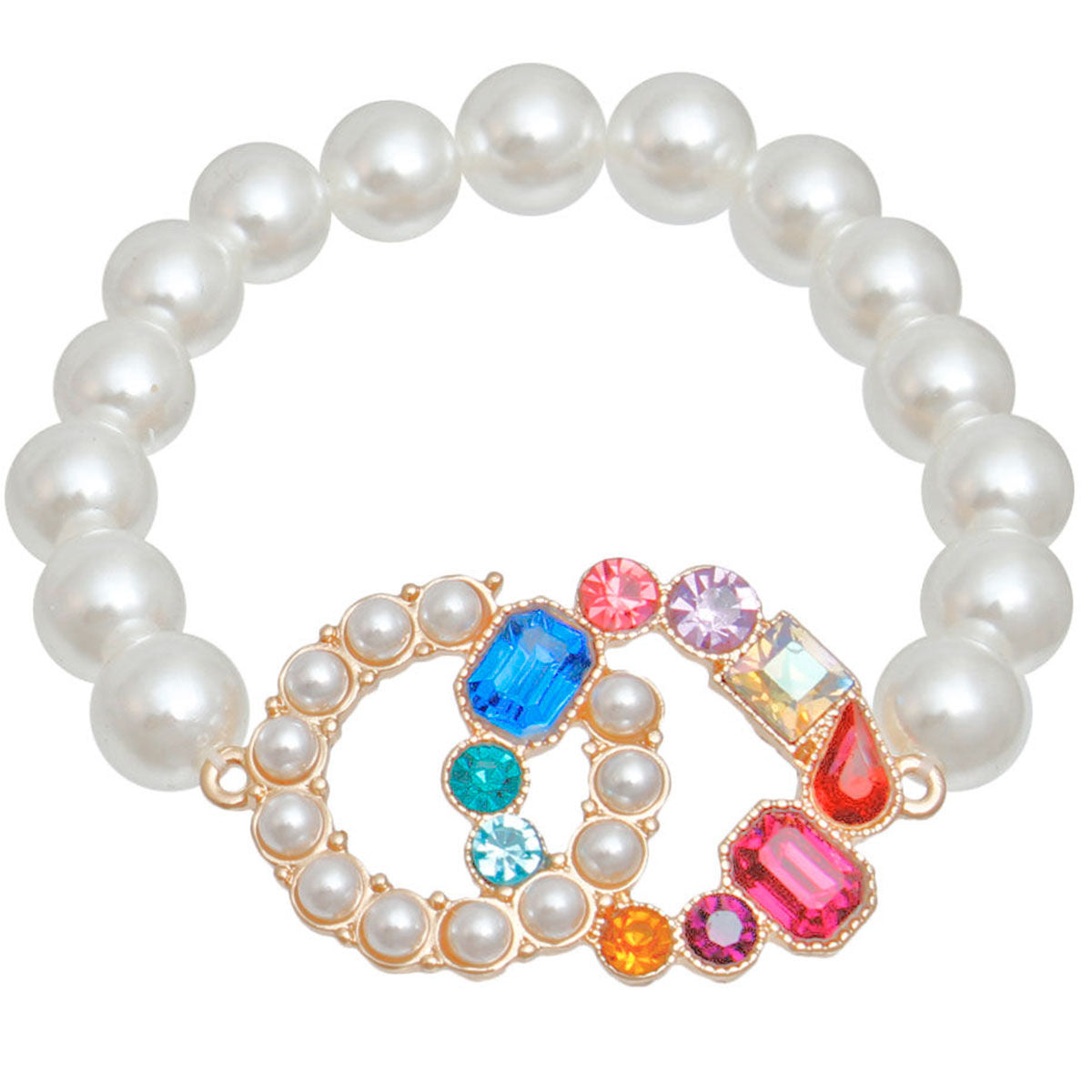 Multi Crystal Infinity Pearl Bracelet