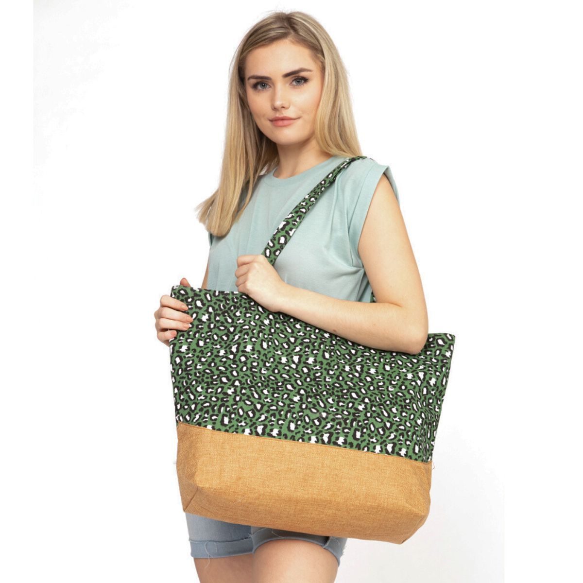 Olive Leopard Jute Tote