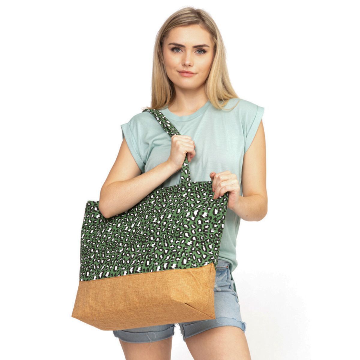 Olive Leopard Jute Tote