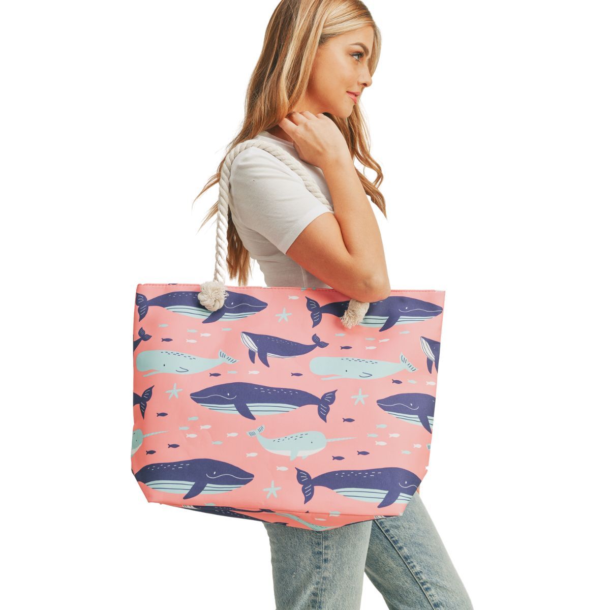 Pink Whale Beach Tote