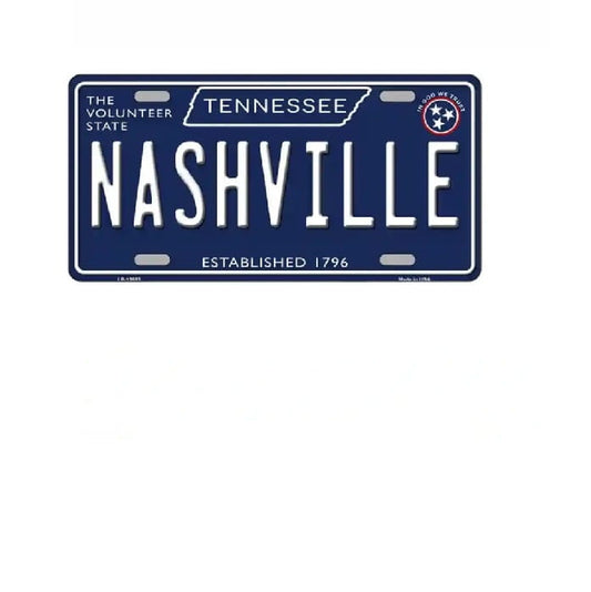 Nashville license plate with Tennessee state text on a white background