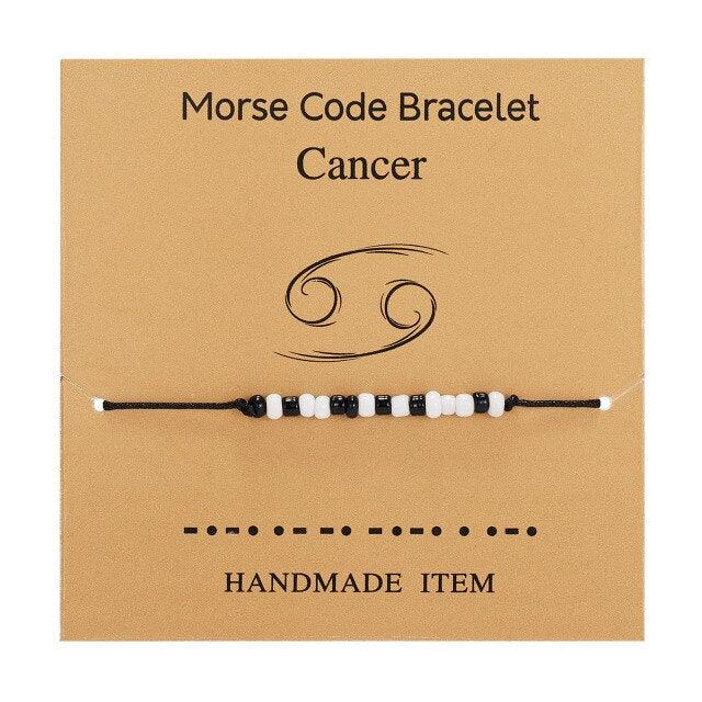 New Charm Bracelet For Women Men Twelve Zodiac Black White Rice Beads Adjustable Rope Chain Bracelet Natural Stone Beads Bracelet For Boyfriend Girlfriend Women