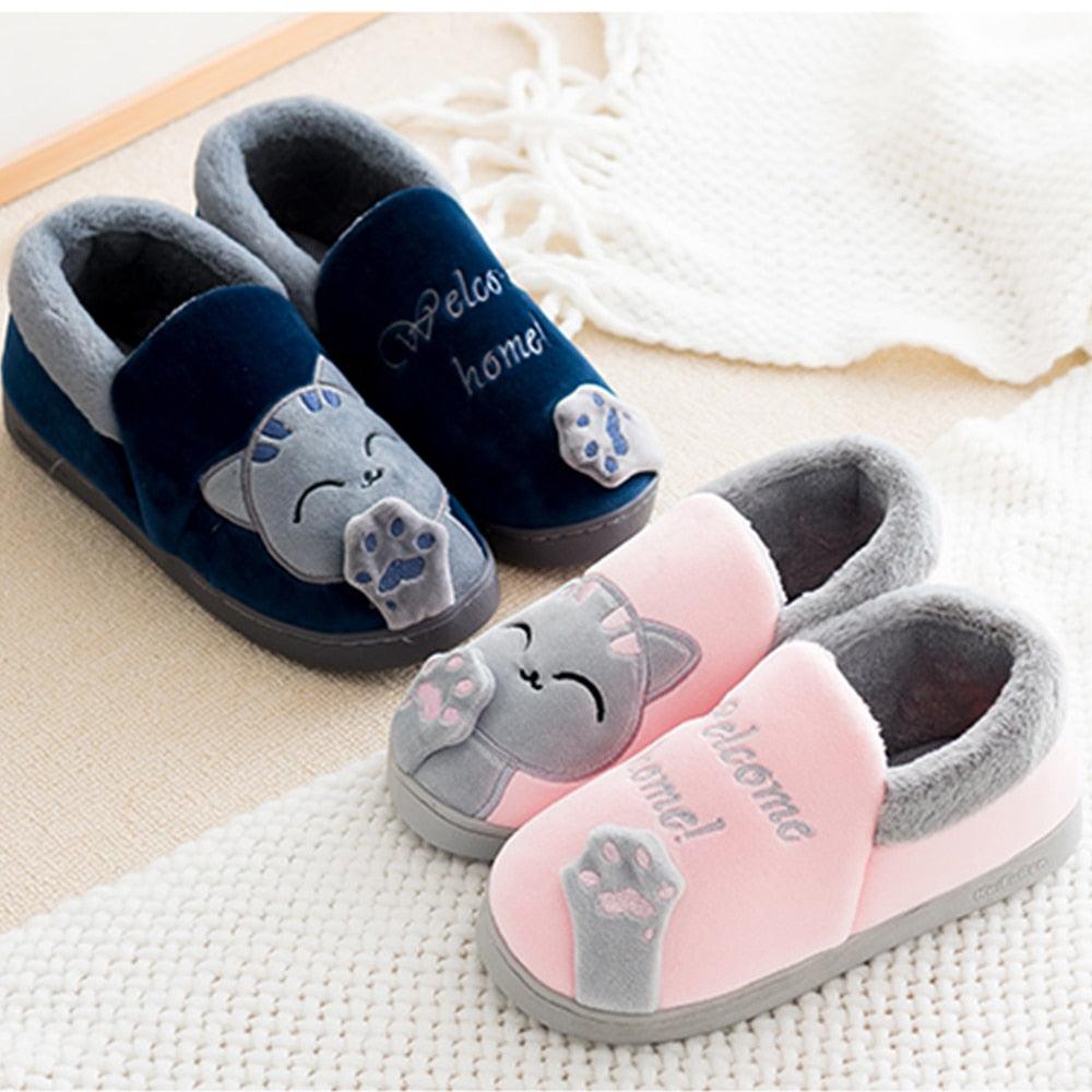 New Couples Cat Women Shoes Non-Slip Soft Warm Man House Slippers Indoor Bedroom Winter Home Slippers Memory Foam Fuzzy Slippers Cute Furry Fleece Slippers With Warm Plush Slip On House Shoes