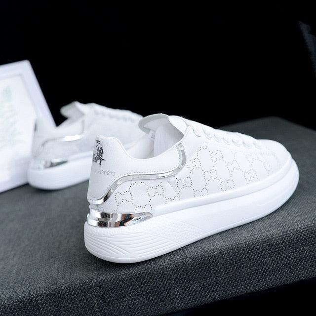 New Fashion White High Quality Women's White Thick Soled Sports Casual Couple Shoes Summer Lace-Up Trainers Gym Tennis Running Breathable High Quality Sneakers