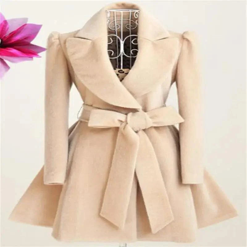 New Popular Women's Woolen Windbreaker Overcoat Jacket Coats Red XL Autumn And Winter Long Windbreaker Overcoat Fashionable Coat Jacket