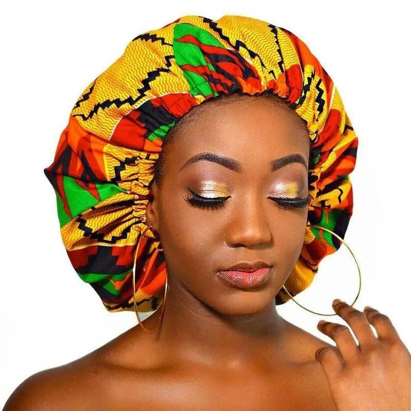 New Stunning Extra Large Satin Lined Bonnet Women Big Size Beauty Print Satin Silk Bonnet Sleep Night Cap Head Cover Bonnet Hat