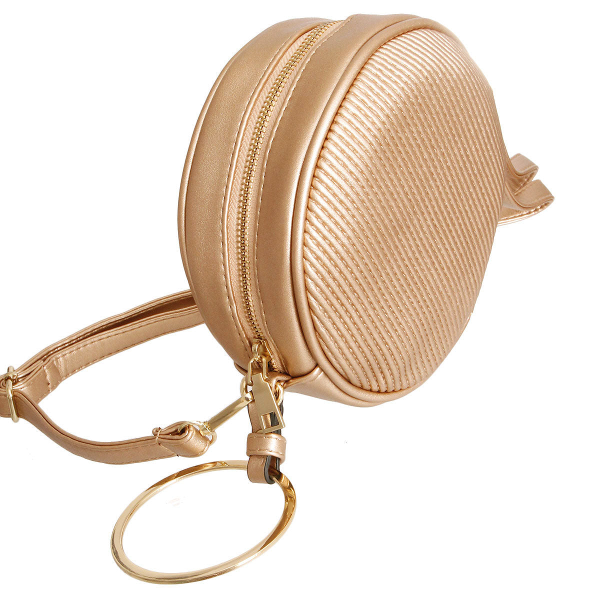 Gold Ribbed Circle Crossbody Wristlet