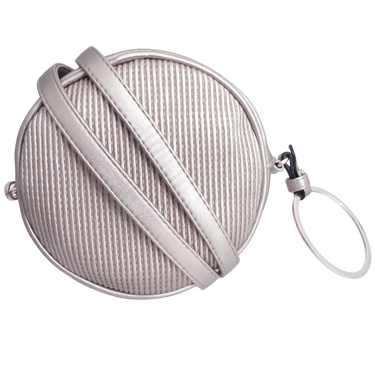 Silver Ribbed Circle Crossbody Wristlet