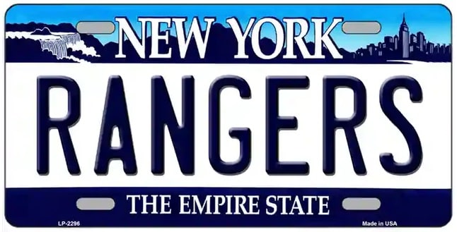 New York Rangers Fan Metal License Plate