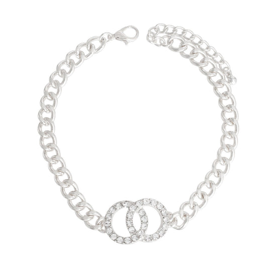 Silver Linked Ring Stone Anklet